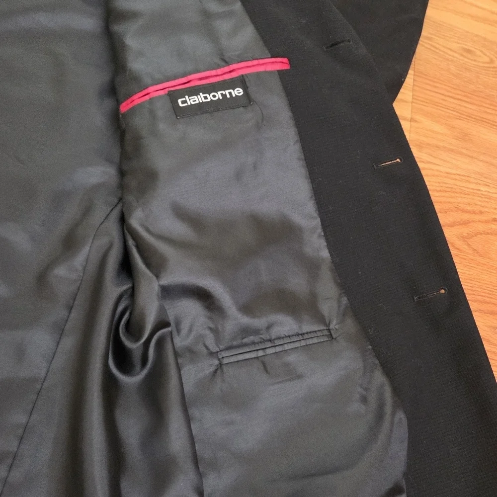 Claiborne 42 S 100% Wool Blend Blazer Sport Coat Jacket Black Three Button Mint